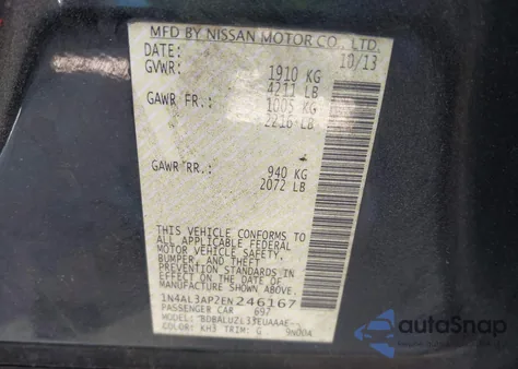 2014 Nissan Altima 2.5 Sv from USA, damaged, VIN 1N4AL3AP2EN246167